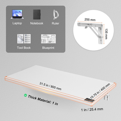 VEVOR Επιτοίχιο Πλωτό Πτυσσόμενο Επιτραπέζιο Γραφείο Φορητού Οικιακού Γραφείου 31,5x15,75 ίντσες