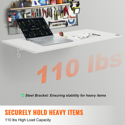 VEVOR Επιτοίχιο Πλωτό Πτυσσόμενο Επιτραπέζιο Γραφείο Φορητού Οικιακής Χρήσης 43,31x18,11 ίντσες