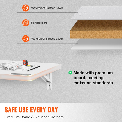 VEVOR Επιτοίχιο Πλωτό Πτυσσόμενο Επιτραπέζιο Γραφείο Φορητού Οικιακής Χρήσης 43,31x18,11 ίντσες