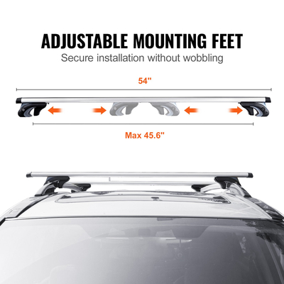 VEVOR Universal Roof Rack Cross Bars, 54&quot; ράβδοι ράβδου οροφής αλουμινίου, προσαρμοσμένη υπάρχουσα υπερυψωμένη πλευρική ράγα με διάκενο, χωρητικότητα 200 lbs, ρυθμιζόμενες ράβδοι με κλειδαριές, για SUV, Sedan και Van