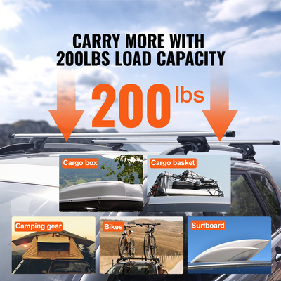 VEVOR Universal Roof Rack Cross Bars, 54&quot; ράβδοι ράβδου οροφής αλουμινίου, προσαρμοσμένη υπάρχουσα υπερυψωμένη πλευρική ράγα με διάκενο, χωρητικότητα 200 lbs, ρυθμιζόμενες ράβδοι με κλειδαριές, για SUV, Sedan και Van