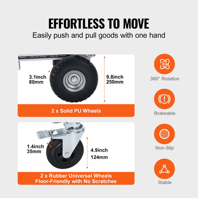 Φορτηγό αλουμινίου VEVOR, 2 σε 1, χωρητικότητα 1000 λίβρες, βαρέως τύπου βιομηχανικό αναδιπλούμενο αναδιπλούμενο φορτηγό χειρός και κουκλίτσα, καροτσάκι χρησιμότητας Μετατρέπει από φορτηγό σε καρότσι πλατφόρμας με ελαστικούς τροχούς