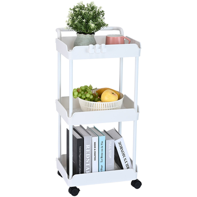 VEVOR 3-Tier Rolling Utility Cart, Καρότσι Κουζίνας με Ρόδες που κλειδώνουν, Πολυλειτουργικό Καρότσι Αποθήκευσης με Λαβή για Γραφείο, Σαλόνι, Κουζίνα, Ράφια οργάνωσης κινητού καλαθιού αποθήκευσης, Λευκό