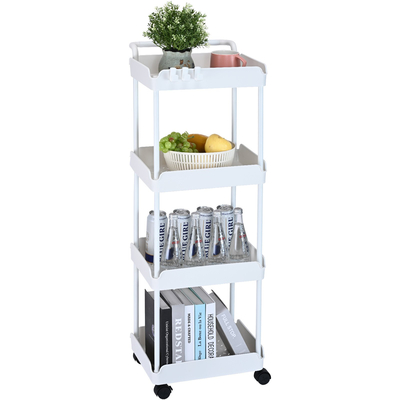 VEVOR 4-Tier Rolling Utility Cart, Kitchen Cart with Lockable Rochs, Multi-functional Storlley Storley with Handle for Office, Καθιστικό, Κουζίνα, Ράφια οργάνωσης καλαθιών κινητής αποθήκευσης, λευκό