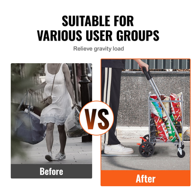 VEVOR Πτυσσόμενο καλάθι αγορών, Μέγιστη χωρητικότητα 110 λίβρες, Βοηθητικό καλάθι παντοπωλείου με περιστρεφόμενους τροχούς, πτυσσόμενο καλάθι ρούχων βαρέως τύπου Τρόλεϊ Συμπαγές ελαφρύ πτυσσόμενο για αποσκευές, ασημί