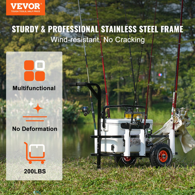 Καροτσάκι ψαρέματος παραλίας VEVOR, χωρητικότητα 200 λίβρες, ψάρι και θαλάσσιο καρότσι με δύο ελαστικά 11&quot; Big Wheels Lasber Balloon for Sand, Heavy-Duty Steel Pier Wagon Trolley με 7 καλάμια για ψάρεμα, πικνίκ