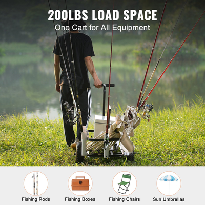 Καροτσάκι ψαρέματος παραλίας VEVOR, χωρητικότητα 200 λίβρες, ψάρι και θαλάσσιο καρότσι με δύο ελαστικά 11&quot; Big Wheels Lasber Balloon for Sand, Heavy-Duty Steel Pier Wagon Trolley με 7 καλάμια για ψάρεμα, πικνίκ