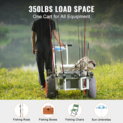 VEVOR Beach Fishing Cart, χωρητικότητα 350 lbs, ψάρι και θαλάσσιο καρότσι με δύο 16&quot; Big Wheels PU Balloon ελαστικά για άμμο, βαρέως τύπου καροτσάκι αλουμινίου Pier Wagon με 8 καλάμια για ψάρεμα, πικνίκ