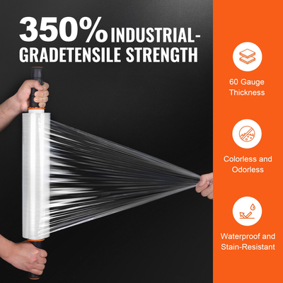 VEVOR Stretch Film, 15 ίντσες x 1000 πόδια, 3 Pack, 60 Gauge Industrial Strength Clear ανθεκτικό ρολό τεντώματος, βαρέως τύπου Shrink Film Stretch Wrap με λαβές για τύλιγμα παλέτας Αποστολή μετακίνηση