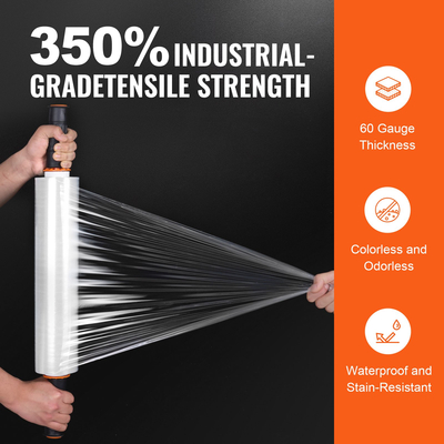 VEVOR Stretch Film, 15 ίντσες x 1000 πόδια, 2 Pack, 60 Gauge Industrial Strength Clear ανθεκτικό ρολό τεντώματος, βαρέως τύπου Shrink Film Stretch Wrap με λαβές για τύλιγμα παλετών Αποστολή μετακίνηση