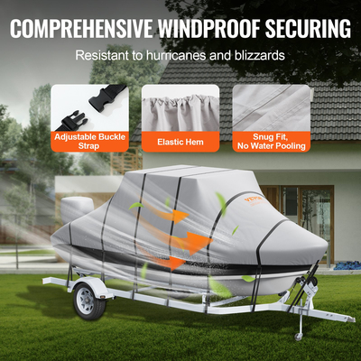 VEVOR T Top Boat Cover, 20&#039;-22&#039; Waterproof Trailerable T-Top Cover, 600D Marine Grade PU Oxford, με αντιανεμικούς ιμάντες πόρπης, για σκάφος κεντρικής κονσόλας με οροφή T, χωράει 20&#039;-22&#039;L x 106&quot;W , Γκρι