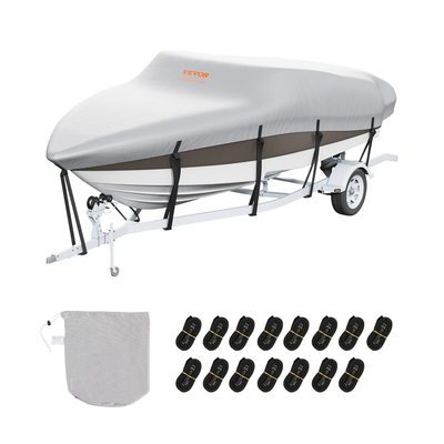 VEVOR Boat Cover, 6090-6700 mmTrailerable αδιάβροχο κάλυμμα σκάφους, 600D Marine Grade PU Oxford, με κάλυμμα κινητήρα και ιμάντες πόρπης, για V-Hull, Tri-Hull, Fish Ski Boat, Runabout, Bass Boat, Γκρι