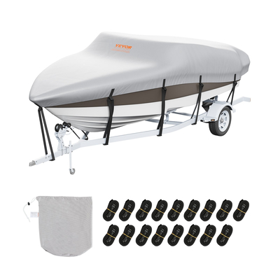 VEVOR Boat Cover, 7010-7310 mm Trailerable Waterproof Cover, 600D Marine Grade PU Oxford, με κάλυμμα κινητήρα και ιμάντες πόρπης, για V-Hull, Tri-Hull, Fish Ski Boat, Runabout, Bass Boat, Grey