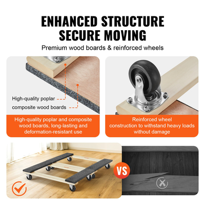 VEVOR Furniture Dolly, 1000 lbs Κάθε χωρητικότητα φόρτωσης, 2 πακέτα, 18&quot; x 30&quot;, 8 x 3&quot; PP περιστρεφόμενοι τροχοί, βαρέως τύπου έπιπλα σκληρού ξύλου Moving Dolly, Mover&#039;s Dolly, Κινητό καρότσι με ρόδες για βαριά έπιπλα