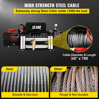 VEVOR Ηλεκτρικό βαρούλκο 13500lb/6123kg, Βαρούλκο ανάκτησης καλωδίων από χάλυβα 12V, βαρούλκο με ασύρματο τηλεχειριστήριο, ρολό με τιμόνι και ισχυρό μοτέρ για σκάφη, UTV, αξεσουάρ ATV Wrangler