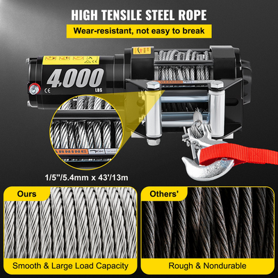 Βαρούλκο VEVOR 12V 4000 lb με ασύρματο τηλεχειριστήριο, ηλεκτρικό βαρούλκο με καλώδιο από ανθεκτικό χάλυβα μήκους 10 m 32,8 ποδιών