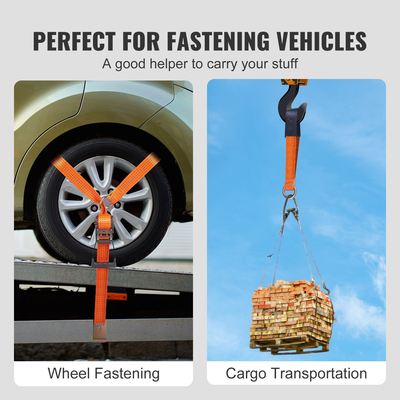 VEVOR Car Tie Down Straps Kit, Lasso Style 2&quot; x 120&quot; Tire Straps, 5512 LBS Working Fort, 11023 LBS Breaking Strength, with Flat Hooks for Passenger Car, ATV, Motorcycle, Van, SUV, UTV, Trailer, 4-pack