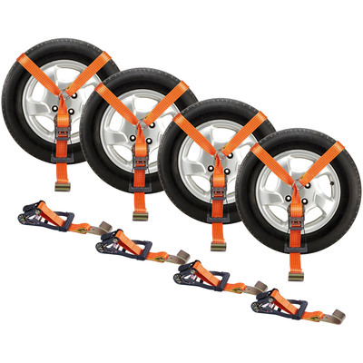 VEVOR Car Tie Down Straps Kit, Lasso Style 2&quot; x 120&quot; Tire Straps, 5512 LBS Working Fort, 11023 LBS Breaking Strength, with Flat Hooks for Passenger Car, ATV, Motorcycle, Van, SUV, UTV, Trailer, 4-pack