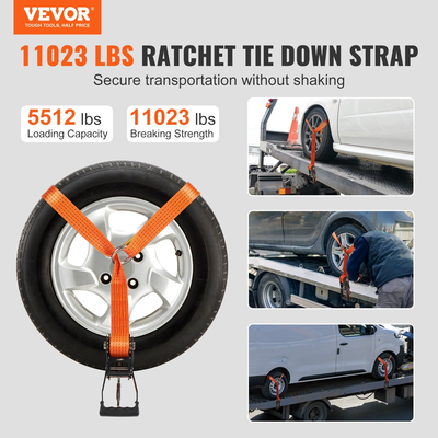 VEVOR Ratchet Tie Down Straps Kit, Lasso Style 2&quot; x 120&quot; Lasso Straps, 5512 LBS Working Fort, 11023 LBS Breaking Strength, Car Tie Down Strass with Snap Hooks for Passenger Car, Truck, Trailer, 4 Pack