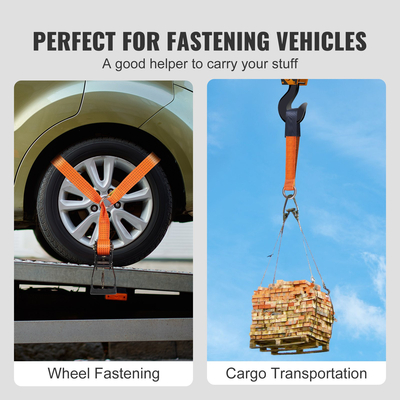 VEVOR Ratchet Tie Down Straps Kit, Lasso Style 2&quot; x 120&quot; Lasso Straps, 5512 LBS Working Fort, 11023 LBS Breaking Strength, Car Tie Down Strass with Snap Hooks for Passenger Car, Truck, Trailer, 4 Pack