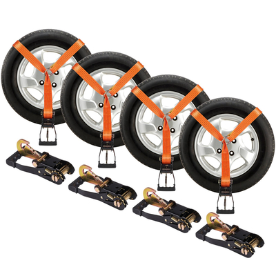 VEVOR Ratchet Tie Down Straps Kit, Lasso Style 2&quot; x 120&quot; Lasso Straps, 5512 LBS Working Fort, 11023 LBS Breaking Strength, Car Tie Down Strass with Snap Hooks for Passenger Car, Truck, Trailer, 4 Pack
