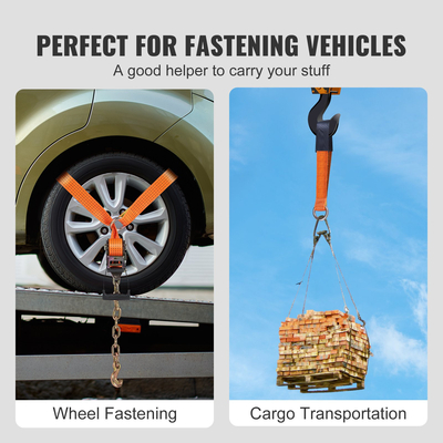 VEVOR Car Tie Down with Chain Anchors, Lasso Style 2&quot;×120&quot; Lasso Irans, 5865 LBS Working Fort, 11023 LBS Breath Strength, with Heavy Duty Ratches for Passenger Car, ATV, SUV, UTV, Truck, 4-pack