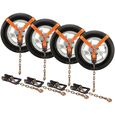 VEVOR Car Tie Down with Chain Anchors, Lasso Style 2&quot;×120&quot; Lasso Irans, 5865 LBS Working Fort, 11023 LBS Breath Strength, with Heavy Duty Ratches for Passenger Car, ATV, SUV, UTV, Truck, 4-pack