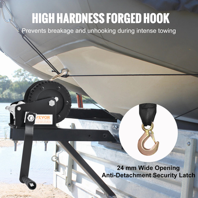 Βαρούλκο χειρός VEVOR, χωρητικότητα έλξης 1200 λίβρες, Βαρούλκο ρυμουλκούμενου σκάφους Βαρούλκο βαρέως τύπου σχοινιού με ιμάντα 23 ft και καστάνια διπλής κατεύθυνσης, χειροκίνητο βαρούλκο με μανιβέλα για ρυμούλκηση ρυμουλκούμενου, σκάφους ή ATV