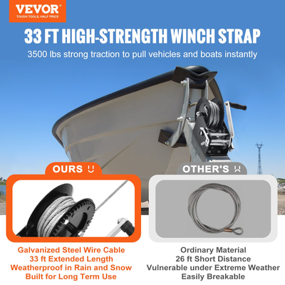 Βαρούλκο χειρός VEVOR, χωρητικότητα έλξης 3500 λίβρες, Βαρούλκο ρυμουλκούμενου σκάφους Στρόφαλο βαρέως τύπου σχοινιού με ατσάλινο συρμάτινο καλώδιο 33 ποδών και καστάνια διπλής κατεύθυνσης, χειροκίνητο βαρούλκο με μανιβέλα για ρυμούλκηση ρυμουλκούμενου, σκάφους ή ATV