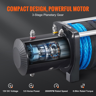 Ηλεκτρικό βαρούλκο, νάυλον βαρούλκο σχοινιών χωρητικότητας φορτίων 128000 βαρούλκο σχοινιών, βαρούλκο με ασύρματο φορητό τηλεχειριστήριο για τη ρυμούλκηση τζιπ εκτός δρόμου βάρκα ρυμουλκών αυτοκινήτων φορτηγών φορτηγών