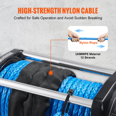 Ηλεκτρικό βαρούλκο, νάυλον βαρούλκο σχοινιών χωρητικότητας φορτίων 128000 βαρούλκο σχοινιών, βαρούλκο με ασύρματο φορητό τηλεχειριστήριο για τη ρυμούλκηση τζιπ εκτός δρόμου βάρκα ρυμουλκών αυτοκινήτων φορτηγών φορτηγών