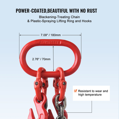 VEVOR 3/8&quot; x 6&#039; Chain Sling 2 Legs G80 Lifting Chain with Grab Hooks 11000 lbs