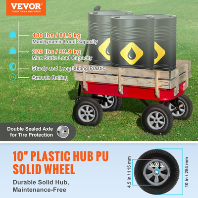 VEVOR Solid PU Run-Flat Tire Wheel, 10&quot;, 2-Pack, 180 lbs Dynamic Load, 220 lbs Static Load, Flat Free Tubeless ελαστικά και τροχοί για χειροκίνητο καρότσι, κούκλες, ρυμουλκούμενα κήπου, διάφορα καρότσια