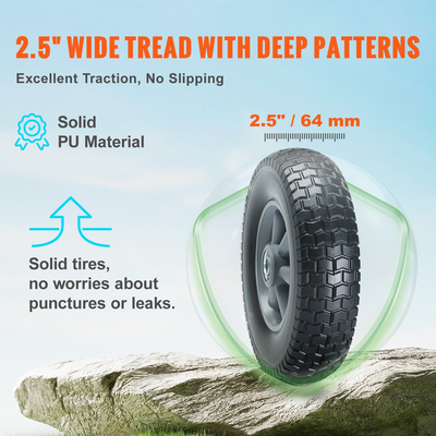 VEVOR Solid PU Run-Flat Tire Wheel, 10&quot;, 2-Pack, 180 lbs Dynamic Load, 220 lbs Static Load, Flat Free Tubeless ελαστικά και τροχοί για χειροκίνητο καρότσι, κούκλες, ρυμουλκούμενα κήπου, διάφορα καρότσια