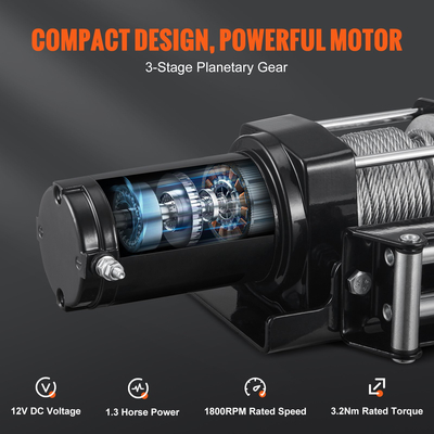 VEVOR Electric Winch, 12V 3000 lb Load Capacity Steel Rope Winch, IP55 3/16” x 39ft ATV UTV Winch with Wireless Handheld Remote &amp; 4-Way Fairlead for Towing Jeep Off-Road Truck Car Trailer Boat