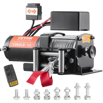VEVOR Electric Winch, 12V 3000 lb Load Capacity Steel Rope Winch, IP55 3/16” x 39ft ATV UTV Winch with Wireless Handheld Remote &amp; 4-Way Fairlead for Towing Jeep Off-Road Truck Car Trailer Boat