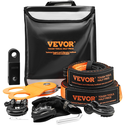 VEVOR Κιτ αποκατάστασης εκτός δρόμου, 3&quot; x 30&#039;, Κιτ ανάκτησης βαρούλκου βαρέως τύπου με ιμάντες ρυμούλκησης 30000 λίβρες, δεσμά δακτυλίου D 44092 λίβρες, δέκτης δεσμών, τροχαλία μπλοκ αρπαγής, γάντια, τσάντα αποθήκευσης για ATV