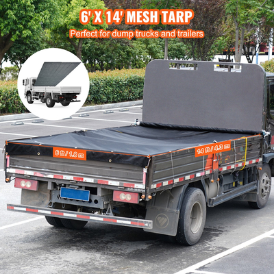 VEVOR Dump Truck Mesh Tarp, 6 x 14 ft, μαύρο κάλυμμα βαρέως τύπου με επίστρωση PVC με διπλή τσέπη 5,5&quot; 18 oz, ορειχάλκινοι δακτύλιοι, ενισχυμένος ιμάντας διπλής βελόνας που ταιριάζει χειροκίνητο ή σύστημα ηλεκτρικού ανατρεπόμενου φορτηγού