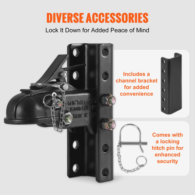 Ρυθμιζόμενος σύνδεσμος ρυμουλκούμενου VEVOR και κιτ βραχίονα καναλιών 5 θέσεων, σφαίρα κοτσαδόρου 2-5/16&quot;, χωρητικότητα 15000 lbs, σύνδεσμος βαρέως τύπου Cast Channel-Mount, για ρυμουλκούμενο τροχόσπιτο, φορτηγό pickup, SUV, Μαύρη επίστρωση