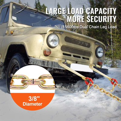 VEVOR 3/8&quot;x2&#039; G80 Tow Chain J Hook V-Chain Bridle Grab &amp; T Hook Wrecker 15600lbs