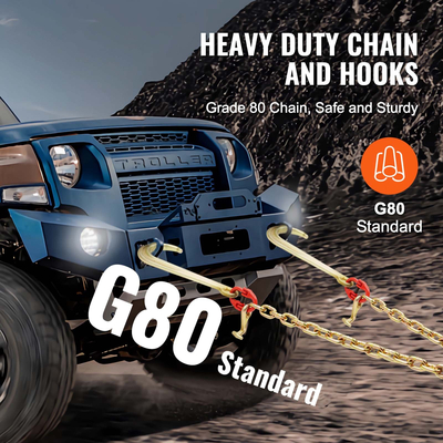 VEVOR 3/8&quot;x2&#039; G80 Tow Chain J Hook V-Chain Bridle Grab &amp; T Hook Wrecker 15600lbs