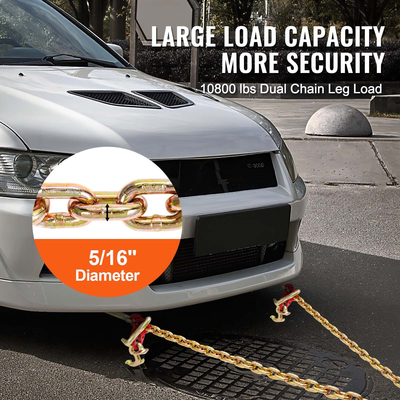 VEVOR 5/16&quot; x 3&#039; G80 Tow Chain V-Chain Bridle RTJ &amp; Grab Hooks Wrecker 10800 lbs