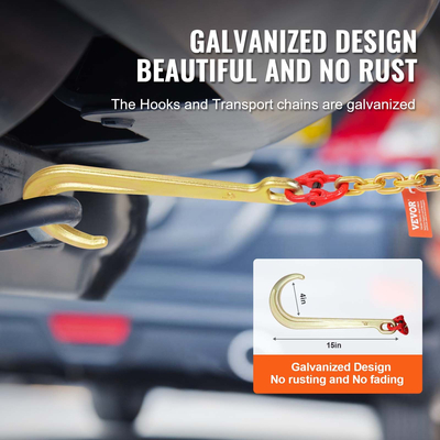 VEVOR 5/16&quot;x6&quot; G80 Tow Chain 15&quot; J Hook Long Shank RTJ &amp; Grab Hooks Wrecker Tie