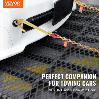 VEVOR 2PCS 5/16&quot;x6&quot; G80 Tow Chain 15&quot; J Hook Long Shank RTJ &amp; Grab Hooks Wrecker