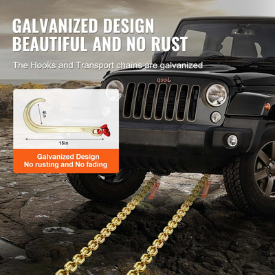 VEVOR 2PCS 5/16&quot;x6&quot; G80 Tow Chain 15&quot; J Hook Long Shank RTJ &amp; Grab Hooks Wrecker