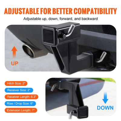 VEVOR Trailer Hitch Riser, για δέκτη 2&quot; με 6&quot; Rise/Drop, Trailer Receiver Hitch Extender Adapter, Μήκος επέκτασης 7&quot; και 9&quot;, Μέγιστη ικανότητα ρυμούλκησης 4000 lbs, Περιλαμβάνονται καρφίτσες κοτσαδόρου, Μαύρο