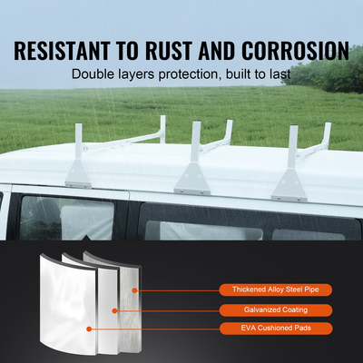 VEVOR Van Roof Ladder Rack, Σχάρες σκάλας από κράμα χάλυβα 3 Bar με πώματα σκάλας, χωρητικότητα 340 kg, Ρυθμιζόμενες σχάρες οροφής για φορτηγά πλήρους μεγέθους με υδρορροές βροχής, συμβατές με Chevrolet Express κ.λπ.