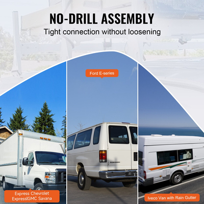 VEVOR Van Roof Ladder Rack, Σχάρες σκάλας από κράμα χάλυβα 3 Bar με πώματα σκάλας, χωρητικότητα 340 kg, Ρυθμιζόμενες σχάρες οροφής για φορτηγά πλήρους μεγέθους με υδρορροές βροχής, συμβατές με Chevrolet Express κ.λπ.