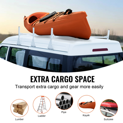 VEVOR Van Roof Ladder Rack, Σχάρες σκάλας από κράμα χάλυβα 3 Bar με πώματα σκάλας, χωρητικότητα 340 kg, Ρυθμιζόμενες σχάρες οροφής για φορτηγά πλήρους μεγέθους με υδρορροές βροχής, συμβατές με Chevrolet Express κ.λπ.