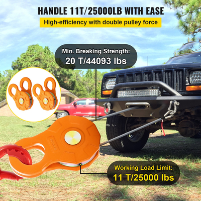 VEVOR Snatch Block, 11T/25.000 LBS Όριο φορτίου εργασίας, Τροχαλία βαρούλκου βαρέως τύπου για συνθετικό σχοινί 0,55&quot;/14 mm ή μαλακά δεσμά, Αξεσουάρ αποκατάστασης εκτός δρόμου για τρακτέρ, φορτηγό, ATV &amp; UTV, 2 πακέτα